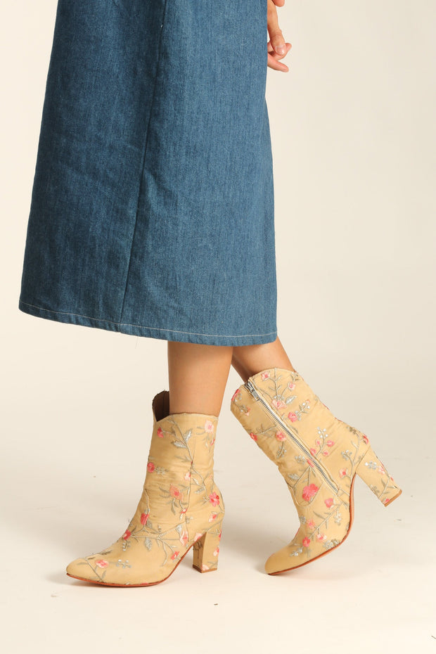 HIGH HEEL EMBROIDERED BOOTS DAINE - sustainably made MOMO NEW YORK sustainable clothing, boots slow fashion