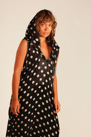 HOODIE DRESS POLKA DOT BLACK MADEENA - sustainably made MOMO NEW YORK sustainable clothing, dress slow fashion