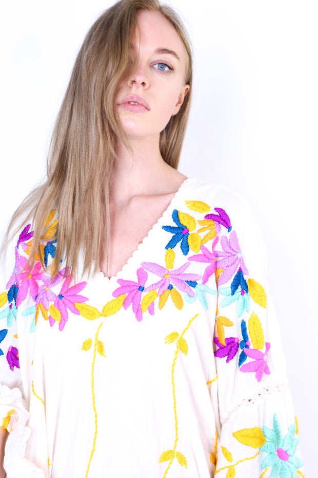 DON’T WANT SUMMER TO END EMBROIDERED KAFTAN KYRA - sustainably made MOMO NEW YORK sustainable clothing, kaftan slow fashion