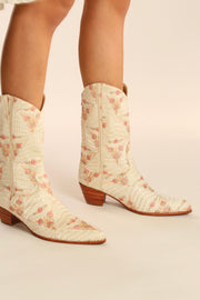 IVORY PINK FLOWER SILK WESTERN BOOTS DEKOTA - sustainably made MOMO NEW YORK sustainable clothing, boots slow fashion