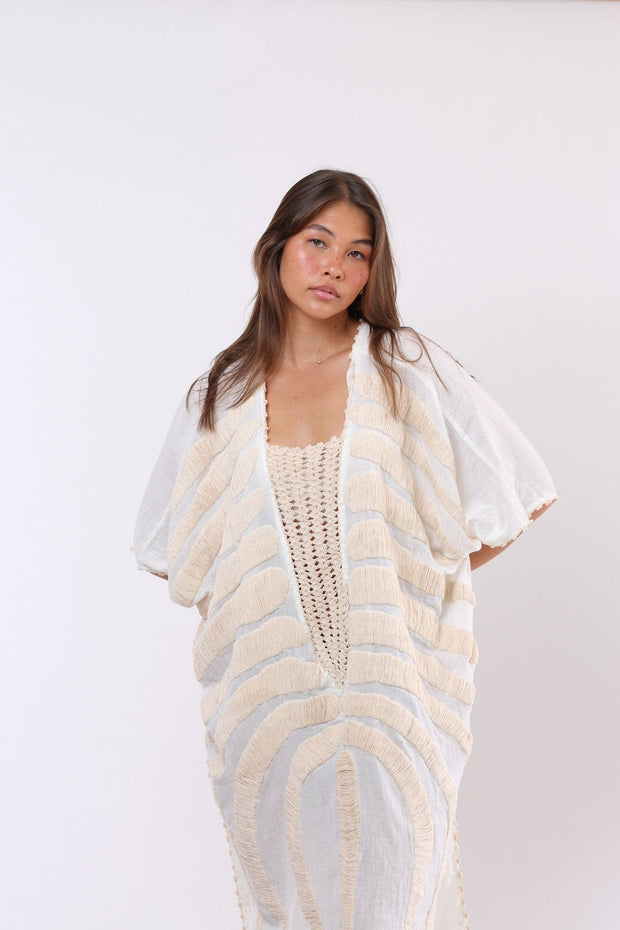 KAFTAN MARIE CLAIRE CREME ON CREME - sustainably made MOMO NEW YORK sustainable clothing, kaftan slow fashion