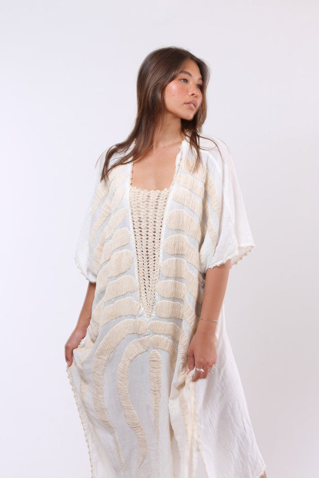 KAFTAN MARIE CLAIRE CREME ON CREME - sustainably made MOMO NEW YORK sustainable clothing, kaftan slow fashion