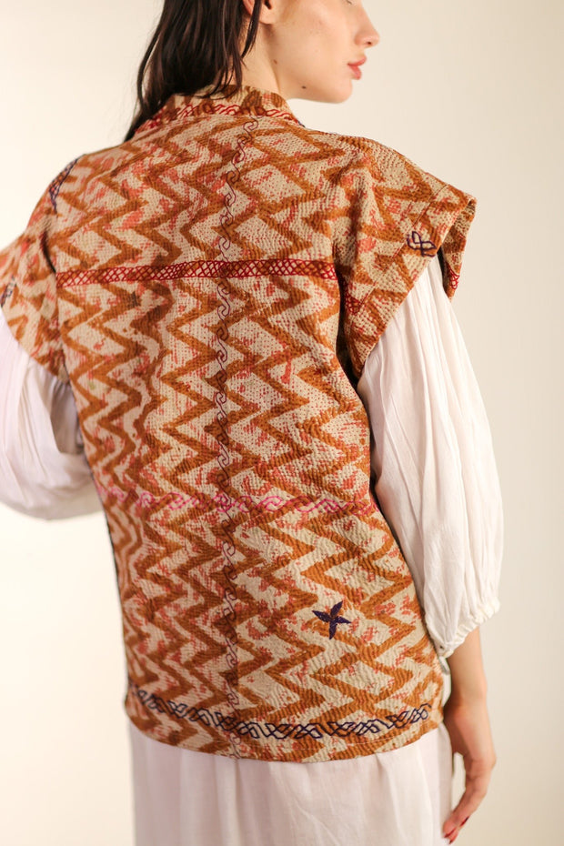 KANTHA COTTON VEST WISUSA - sustainably made MOMO NEW YORK sustainable clothing, Kimono slow fashion