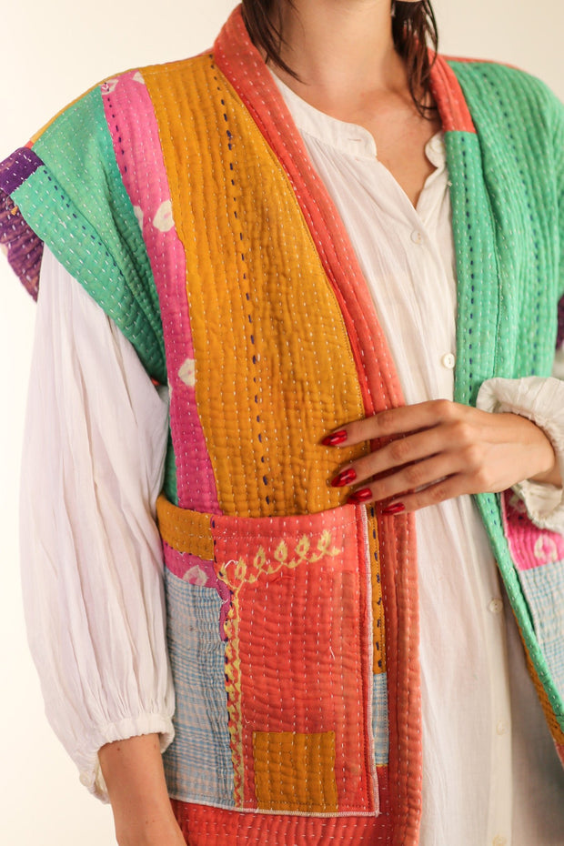 KANTHA QUILT VEST HENISSA - sustainably made MOMO NEW YORK sustainable clothing, slow fashion