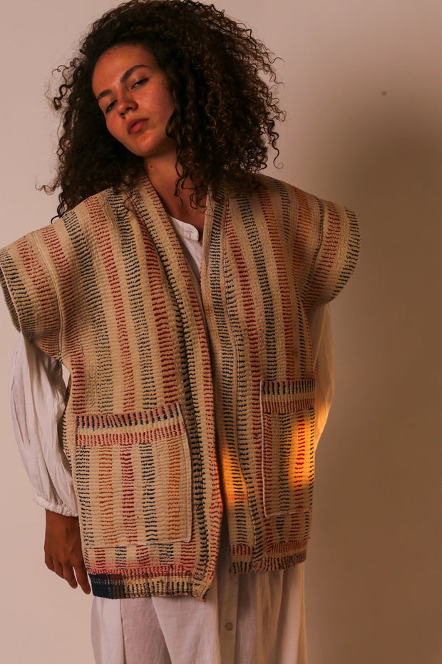 KANTHA VINTAGE QUILT VEST ROMY - sustainably made MOMO NEW YORK sustainable clothing, slow fashion