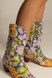 LAVENDER EMBROIDERED FLOWER SEQUIN WESTERN BOOTS - sustainably made MOMO NEW YORK sustainable clothing, boots slow fashion