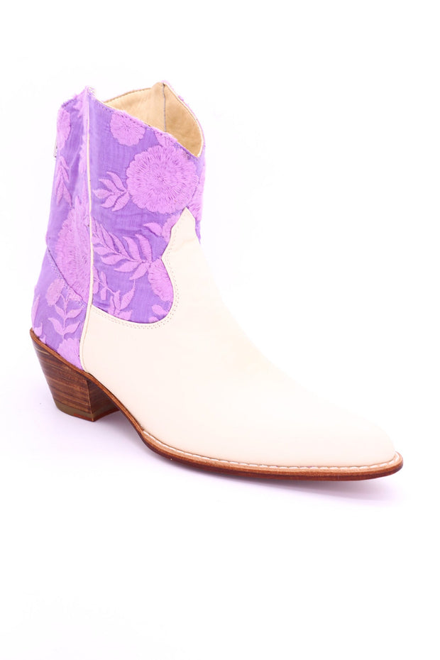 LAVENDER SILK EMBROIDERED BOOTIES LIARA - sustainably made MOMO NEW YORK sustainable clothing, boots slow fashion