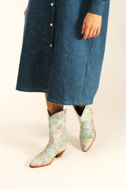 LIGHT BLUE EMBROIDERED BOOTS YANA - sustainably made MOMO NEW YORK sustainable clothing, boots slow fashion