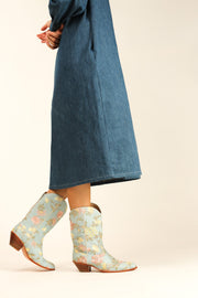 LIGHT BLUE EMBROIDERED BOOTS YANA - sustainably made MOMO NEW YORK sustainable clothing, boots slow fashion