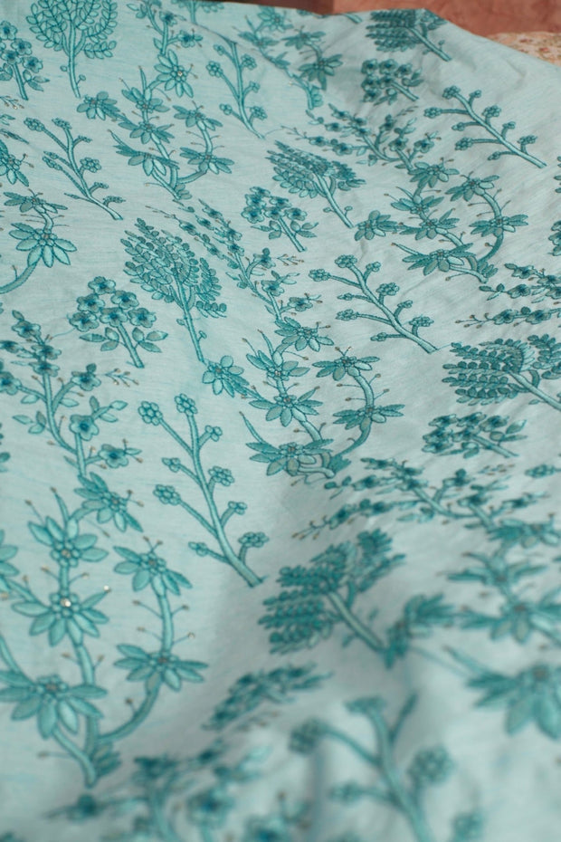 LIGHT TURQUOISE EMBROIDERED SILK B32-11 - sustainably made MOMO NEW YORK sustainable clothing, fabric slow fashion