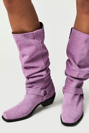 LOCKHARDT SUEDE LEATHER HARNES BOOTS X FREE PEOPLE - sustainably made MOMO NEW YORK sustainable clothing, boots slow fashion