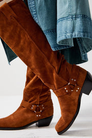 LOCKHARDT SUEDE LEATHER HARNES BOOTS X FREE PEOPLE - sustainably made MOMO NEW YORK sustainable clothing, boots slow fashion