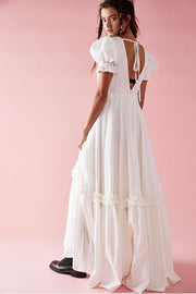 MAXI V NECK ANSEL BOHO WEDDING DRESS - sustainably made MOMO NEW YORK sustainable clothing, Boho Chic Dress slow fashion