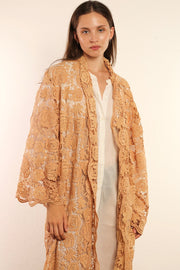 NUDE PINK COTTON LACE KIMONO INGE - sustainably made MOMO NEW YORK sustainable clothing, kimono slow fashion