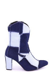 PATCHWORK DENIM BOOTS LENNI - sustainably made MOMO NEW YORK sustainable clothing, boots slow fashion