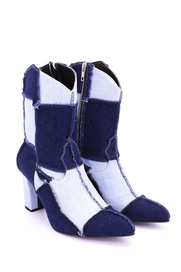 PATCHWORK DENIM BOOTS LENNI - sustainably made MOMO NEW YORK sustainable clothing, boots slow fashion