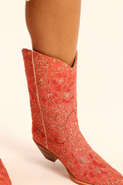 PEACH ORANGE EMBROIDERED BOOTS SANTA BARBARA - sustainably made MOMO NEW YORK sustainable clothing, boots slow fashion