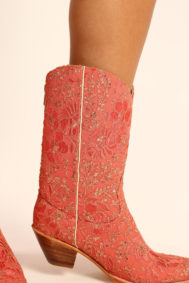 PEACH ORANGE EMBROIDERED BOOTS SANTA BARBARA - sustainably made MOMO NEW YORK sustainable clothing, boots slow fashion