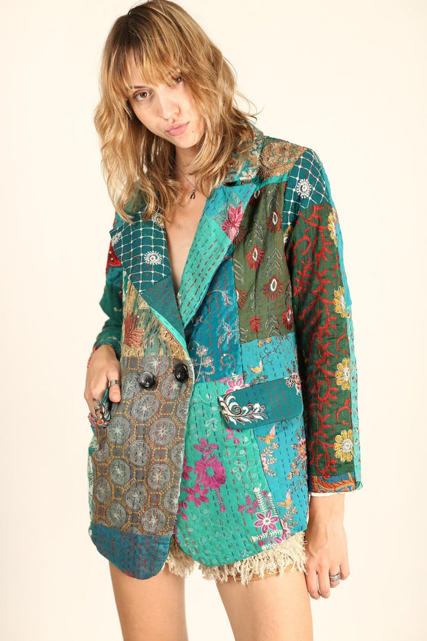 PENNY JACKET EMBROIDERED PATCHWORK X FREE PEOPLE - sustainably made MOMO NEW YORK sustainable clothing, fall22 slow fashion