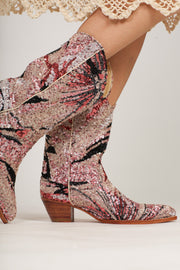 PINK BLACK SEQUIN EMBROIDERED WESTERN BOOTS RIAL - sustainably made MOMO NEW YORK sustainable clothing, boots slow fashion