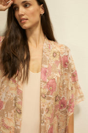 PINK GOLDEN SILK FLOWER KIMONO - sustainably made MOMO NEW YORK sustainable clothing, Embroidered Kimono slow fashion