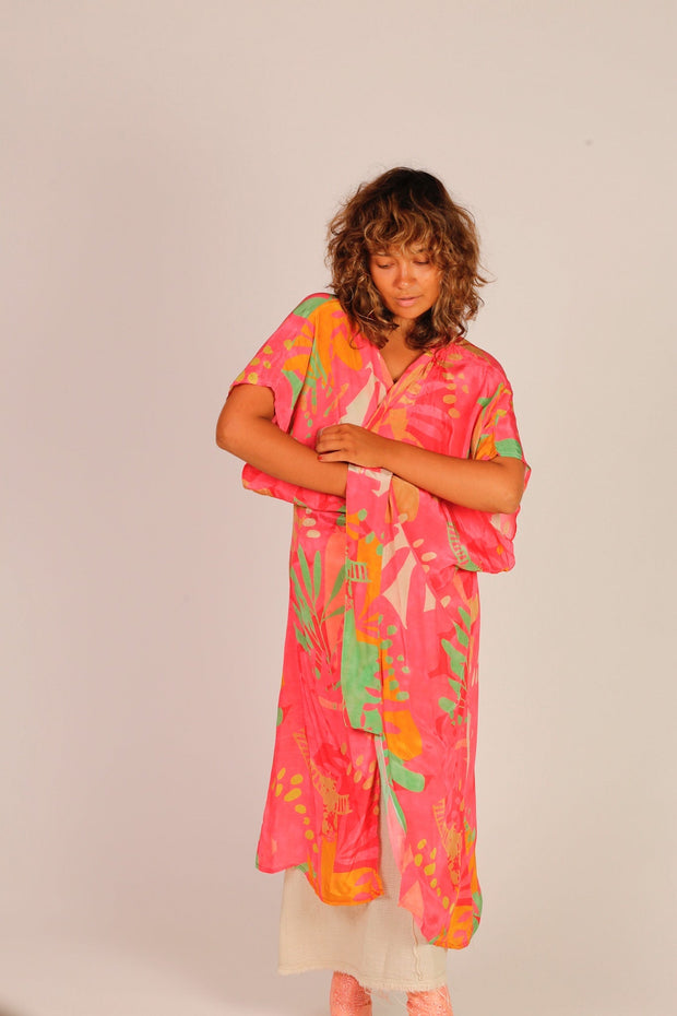 PINK SILK KIMONO SAMANTHA - sustainably made MOMO NEW YORK sustainable clothing, kimono slow fashion