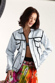 SEQUIN EMBROIDERED DENIM JACKET DEMI - sustainably made MOMO NEW YORK sustainable clothing, Jacket slow fashion