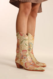 SEQUIN EMBROIDERED WESTERN BOOTS SILK GABRIELA - sustainably made MOMO NEW YORK sustainable clothing, boots slow fashion