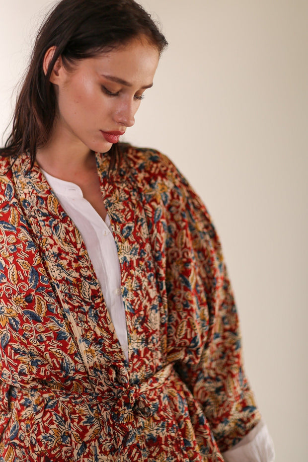 SILK BLOCK PRINT KIMONO SARU - sustainably made MOMO NEW YORK sustainable clothing, Kimono slow fashion