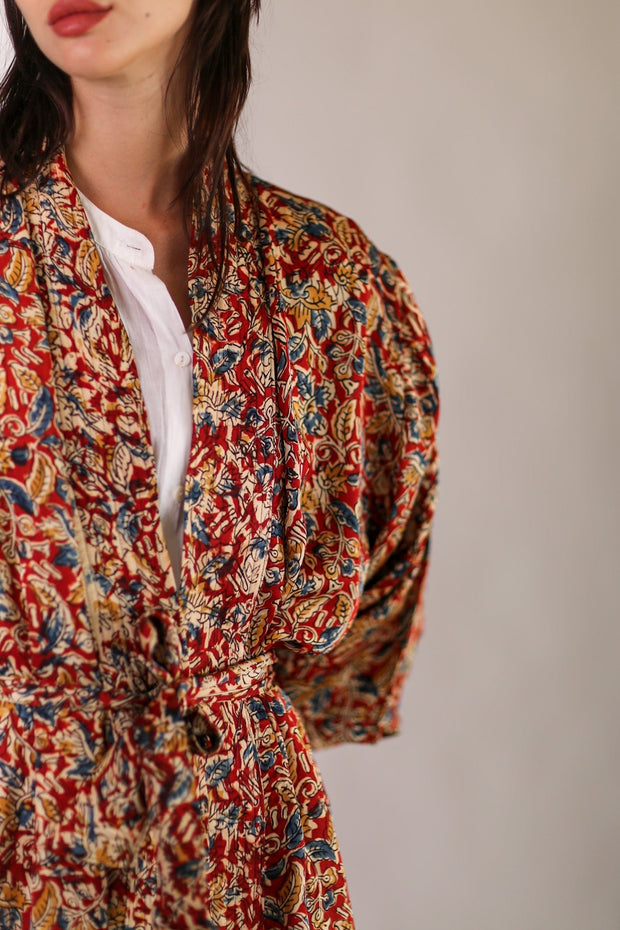 SILK BLOCK PRINT KIMONO SARU - sustainably made MOMO NEW YORK sustainable clothing, Kimono slow fashion