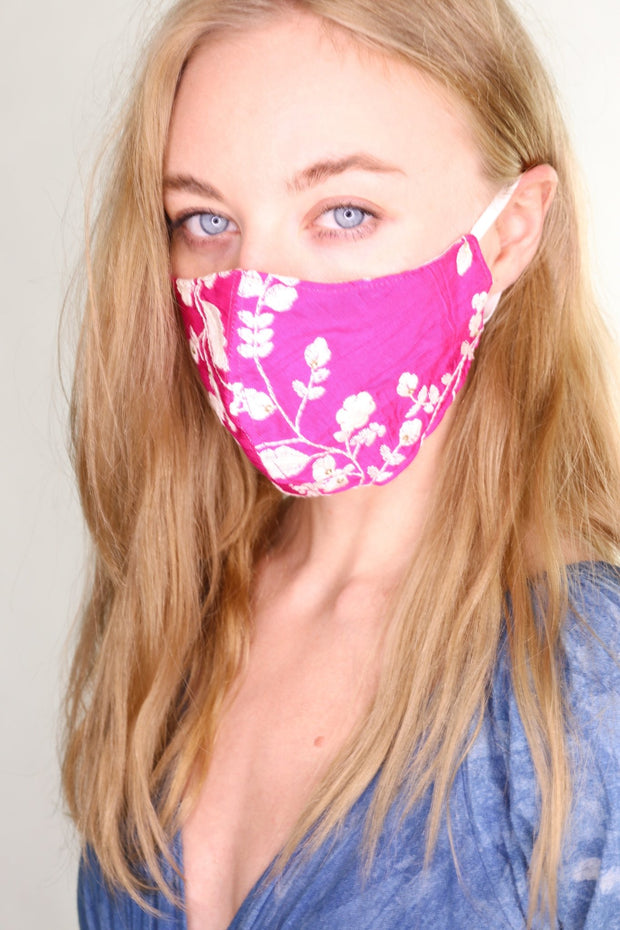 SILK COTTON EMBROIDERED FACE MASK CELINE - sustainably made MOMO NEW YORK sustainable clothing, offerfm slow fashion