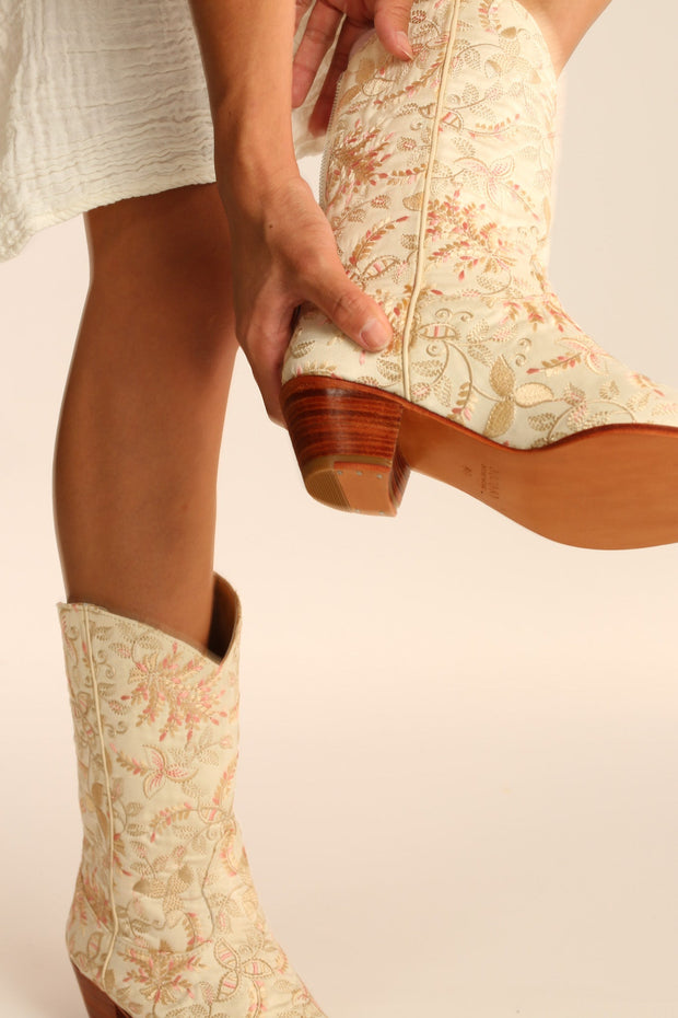 SILK EMBROIDERED BOOTS LAFAYETTE - sustainably made MOMO NEW YORK sustainable clothing, boots slow fashion