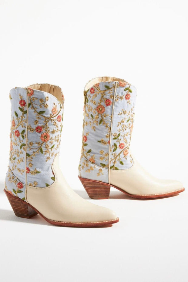 SILK EMBROIDERED WESTERN BOOTS LOUIS - sustainably made MOMO NEW YORK sustainable clothing, boots slow fashion