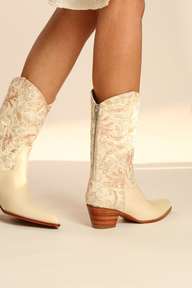 SILK WESTERN EMBROIDERED BOOTS RHEA - sustainably made MOMO NEW YORK sustainable clothing, boots slow fashion