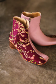 SPLIT FABRIC PINK LEATHER BOOTS MOANA - sustainably made MOMO NEW YORK sustainable clothing, slow fashion