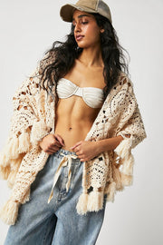 SUNNY DAY CROCHET SHAWL PONCHO - sustainably made MOMO NEW YORK sustainable clothing, Kimono slow fashion