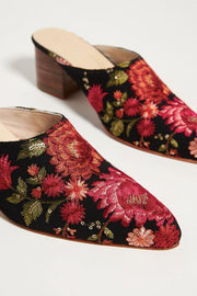 TAPESTRY EMBROIDERED HEELED MULES - sustainably made MOMO NEW YORK sustainable clothing, mules slow fashion