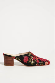 TAPESTRY EMBROIDERED HEELED MULES - sustainably made MOMO NEW YORK sustainable clothing, mules slow fashion