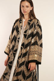 THALIA GOLD & BLACK SILK KIMONO - sustainably made MOMO NEW YORK sustainable clothing, bestseller slow fashion