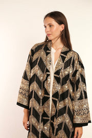 THALIA GOLD & BLACK SILK KIMONO - sustainably made MOMO NEW YORK sustainable clothing, bestseller slow fashion