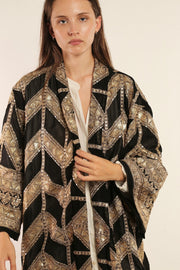 THALIA GOLD & BLACK SILK KIMONO - sustainably made MOMO NEW YORK sustainable clothing, bestseller slow fashion