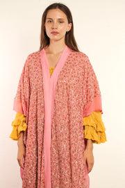 TRIANGLE GOLDEN PINK SILK KIMONO - sustainably made MOMO NEW YORK sustainable clothing, kimono slow fashion