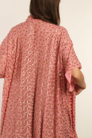 TRIANGLE GOLDEN PINK SILK KIMONO - sustainably made MOMO NEW YORK sustainable clothing, kimono slow fashion