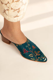 TURQUOISE HEELED MULES SANDRA - sustainably made MOMO NEW YORK sustainable clothing, mules slow fashion