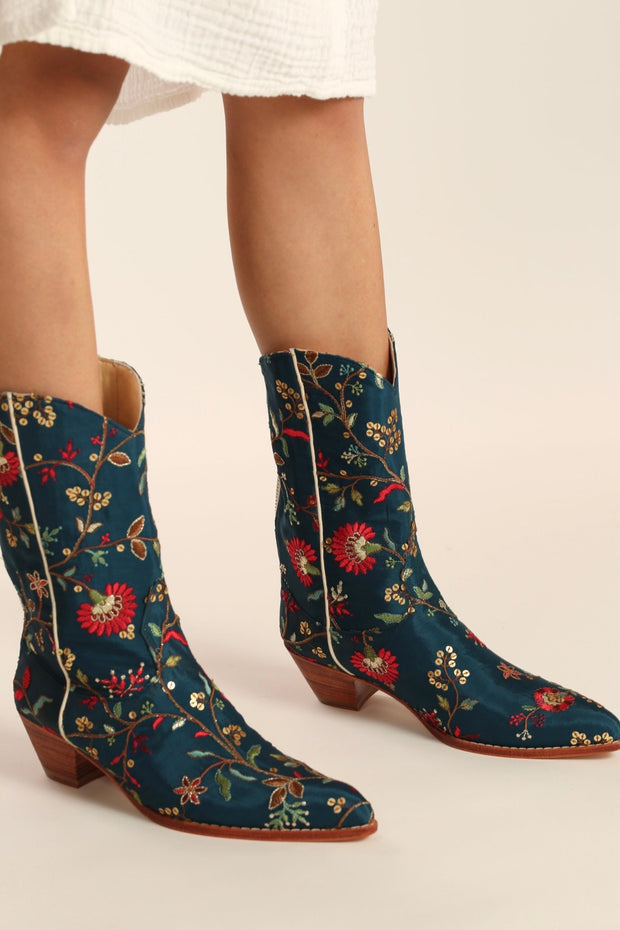 TURQUOISE WESTERN BOOTS OLIVIA - sustainably made MOMO NEW YORK sustainable clothing, boots slow fashion