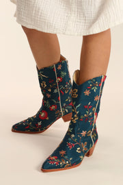 TURQUOISE WESTERN BOOTS OLIVIA - sustainably made MOMO NEW YORK sustainable clothing, boots slow fashion