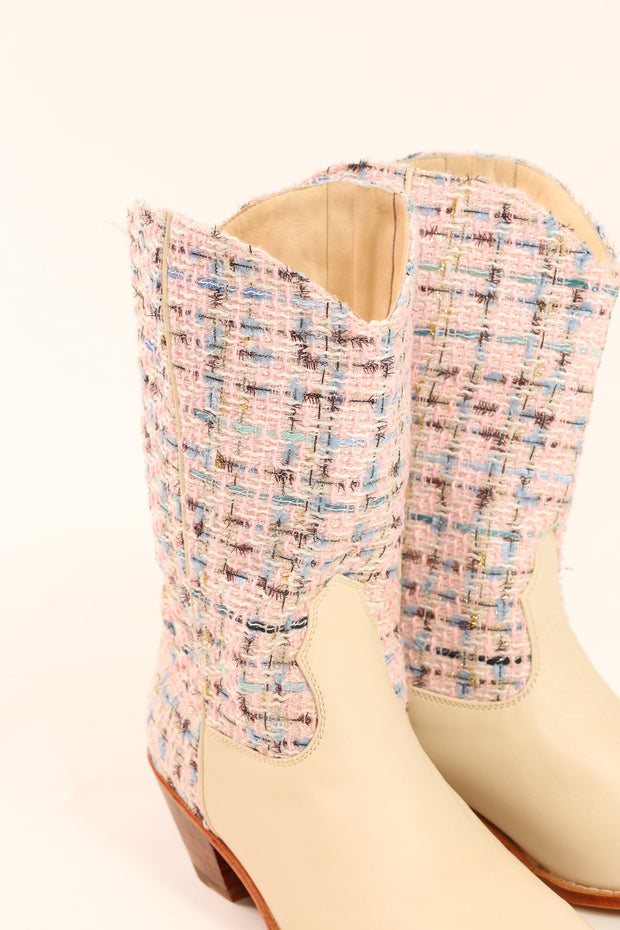 TWEED WESTERN BOOTS VIOLETTA - sustainably made MOMO NEW YORK sustainable clothing, samplesaleshoe0123 slow fashion