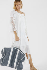 Weekender Bag Manisa Blue Organic Cotton - sustainably made MOMO NEW YORK sustainable clothing, Handwoven Bag slow fashion