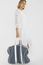 Weekender Bag Manisa Blue Organic Cotton - sustainably made MOMO NEW YORK sustainable clothing, Handwoven Bag slow fashion