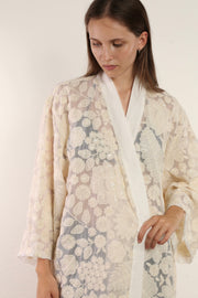 WHITE CREAM LACE FLOWER KIMONO - sustainably made MOMO NEW YORK sustainable clothing, kimono slow fashion